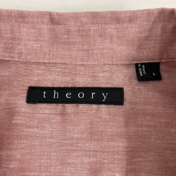Theory Mens Large Heather Red Button Down Shirt Long Sleeve 2 Front Pockets - Picture 5 of 12